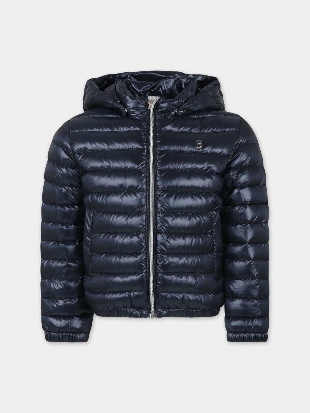 Blue down jacket for boy with logo